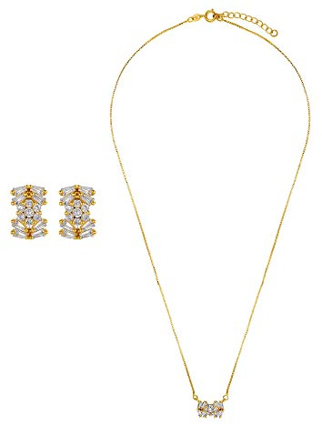 Heideman Set Coco Halskette und Ohrstecker aus Edelstahl gold farbend poliert Kette und Ohrringe für Frauen mit Stein weiss vergoldet