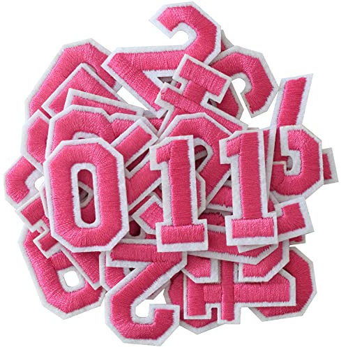 GYGYL 30 Pieces Iron on Numbers Patches, Pink Number Patches, Numbers 0-9 Applique for Clothes, Dress, Hat, Socks, Jeans, DIY Accessories