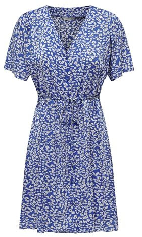 ONLY Onlevida S/S Robe Courte WVN Noos, Bleu Nebulas/AOP : Fleur Hanna, L Femme