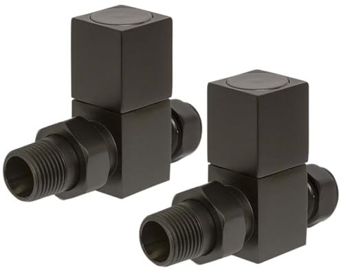 Anthracite Straight Radiator Valves Square Modern Radiator Valves Pair of 15mm x 1/2 (Set of 2) for Heated Towel Rails & Central Heating Radiators Anthracite Radiator Valve Set