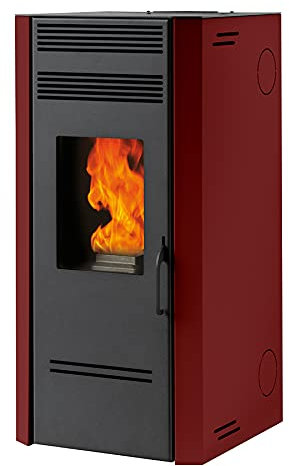 Estufa de pellets bioG100-9.5 kW - escape de humos múltiple - lateral DX - Top - parte trasera - Color rojo
