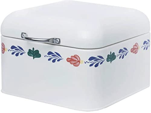 OLOTU Caja de Pan Panera Blanca, Soporte para Pan con Tapa abatible, panera Vintage con patrón, contenedor de Almacenamiento de Pan de Hierro galvanizado Grueso Panera