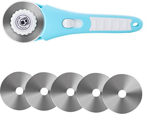60mm Rotary Cutter with 5pcs Extra Blades, Bearing Design Rolling Cutter with Safety Lock for Fabric, Leather, Crafting, Sewing, Quilting, Fabric Rotary Cutter Perfect for Left & Right Hand (Blue)