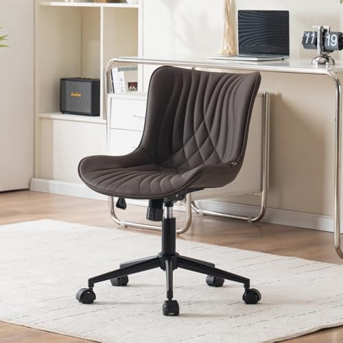 YOUTASTE Bürostuhl Ergonomischer im Fischschwanz-Design, Schreibtischstuhl Drehstuhl mit Rollen, Höhenverstellbarer und Wippfunktion, Computerstuhl für Homeoffice und Büro, Braun