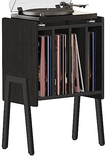 TUTOTAK Soporte para tocadiscos, mesa de almacenamiento de discos, mesa auxiliar con soporte de vinilo, estante de exhibición, mesa auxiliar, soporte giratorio, mesita de noche (negro)