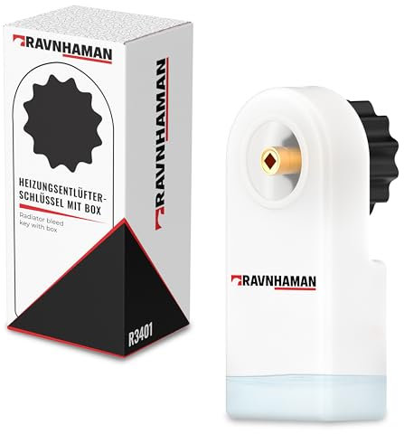 RAVN HAMAN Llave de purga de calefacción con práctico recipiente de recogida - Llave de purga de radiador práctica - Llave de calefacción para todos los radiadores comunes