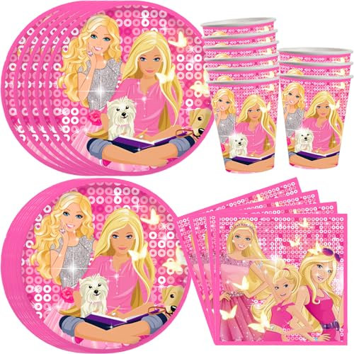 JAHEMU Vajilla para Fiesta de Princesa Decoraciones de Fiesta de Princesa Fiestas Plato Vaso Servilletas para Niñas Fiesta de Cumpleaños Infantil 10 Invitados,F0092