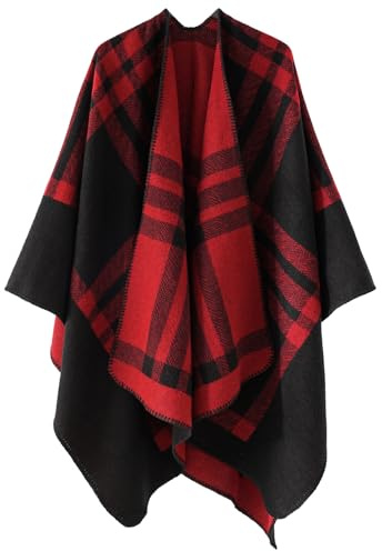 Genfien Poncho Damen Winter Warm Elegant Reversible Strick Poncho Cape | Herbst,Open Front,Cape