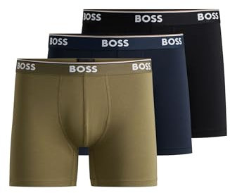 BOSS Mens BoxerBr 3P Power Three-Pack of Logo-Waistband Boxer Briefs in Stretch Cotton