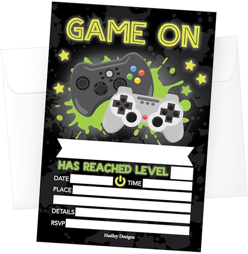 15 Gamer Birthday Invitations For Boys - Gaming Birthday Invites For Boy, Level Up Birthday Party Invitations For Boys, Boy Birthday Invitations Boy, Video Game Invitations For Birthday Party Invites