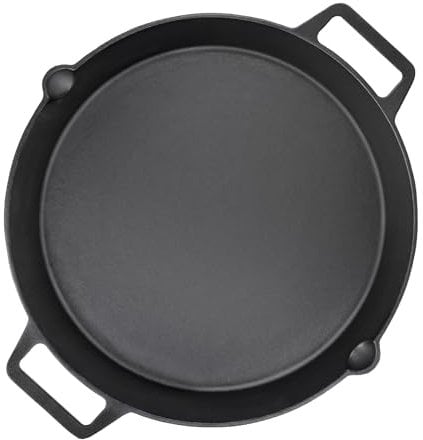 GFTIME Poêle à griller universelle en fonte Ø 40 cm, grande, ronde, avec deux poignées et deux becs, poêle de service multifonctionnelle