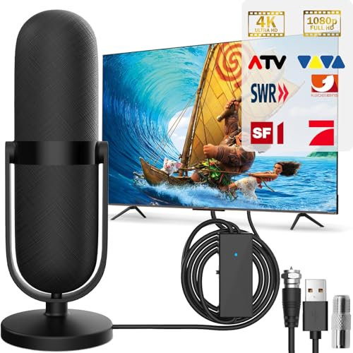 Yeerain DVB-T/DVB-T2 Antenne, Zimmerantenne DVBT2 mit Verstärker, Großer Reichweite und 360° Empfang Starkem Magnetfuß - 5 Meter Kabel, Geeignet für 4K 1080P & Alle TV-Geräte