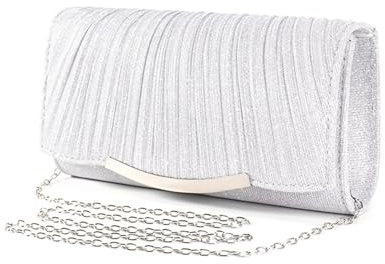 Kememo Silver Clutch Bags, Women's Clutches Evening Bags with Detachable Chain, Sequin Bag Envelope Handbags Purses for Women Bridal Prom Party Wedding
