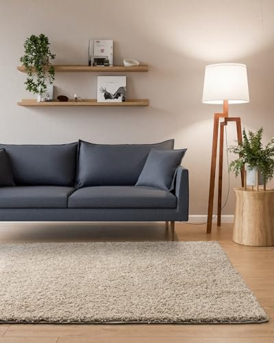 Interiyou Hochflor Teppich Sofia - 160x230 cm Beige - flauschig und einfarbig - waschbar und rutschfest - weicher Langflor