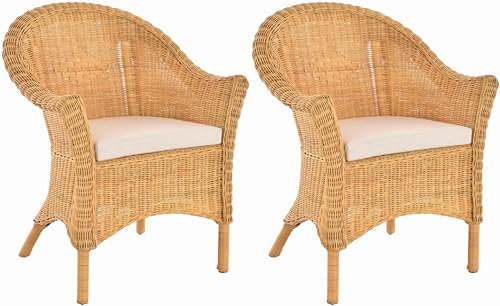 Krines Home Set/2 Rattansessel Primavera breiter Flechtsessel mit Armlehne Lounge Wintergarten Sessel Natur Rattan Korbsessel (Honig)