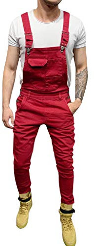 Tuta da uomo con salopette lavata, tuta casual da uomo, set completo da jogging da uomo, vestibilità ampia, multitasche, con cravatta sul retro lavata, tuta da uomo con vestibilità regolare, Rosso, L