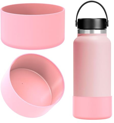 Linkidea Water Bottle Boot Compatible with Hydro Flask Wide Mouth Flex Cap/Straw Lid/Chug Cap 32oz/40oz, Silicone Bottle Bottom Sleeve Cover Protector, Bottle Bumper (Pink / 2 Pack)