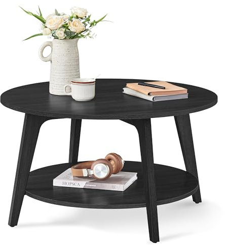 VASAGLE Runder Couchtisch, 2-stöckiger Couchtisch mit Stauraum, für Wohnzimmer, 80 x 45 cm, einfach zu montieren, Anthrazitgrau ULCT243B22
