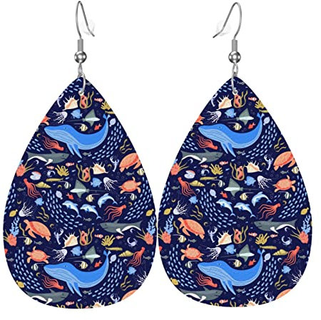 Shrimp Print Faux Leather Earrings Drop Earrings Lightweight Drop Earrings for Birthday Graduate Party Gifts, Einheitsgröße, Leder