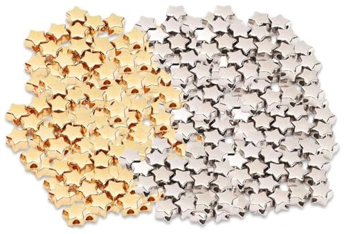 500 cuentas de estrella, cuentas espaciadoras en forma de estrella para hacer joyas y manualidades navideñas (oro y plata)