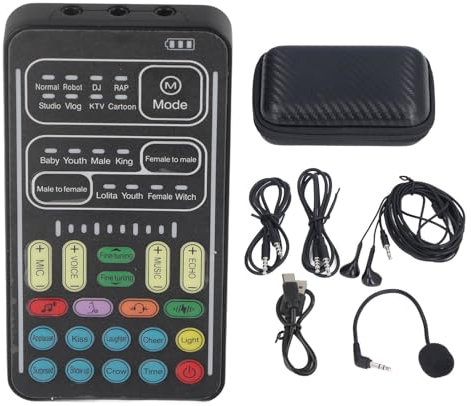 I9 Voice Changer, Mini Sound Card Voice Changer Live Streaming Equipment, Portable Sound Effects and Voice Changer Device for Game Anchor Recording Computer
