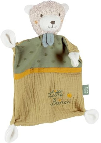 Fehn Schmusetuch Bär Prince – Spielkamerad & Kuscheltier-Schnuffeltuch aus Baumwolle aus biologischem Anbau - mit individuell gesticktem Slogan – Kuscheltuch für Babys & Kleinkinder ab 0+ Monaten