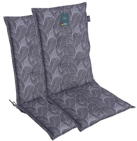 LILENO HOME Gartenstuhl Auflagen als [2er Set - Hochlehner] in Blätter Anthrazit - Bequeme Liegen als Sitzauflagen für Gartenmöbel - Stuhlkissen für Gartenstühle und Klappstühle