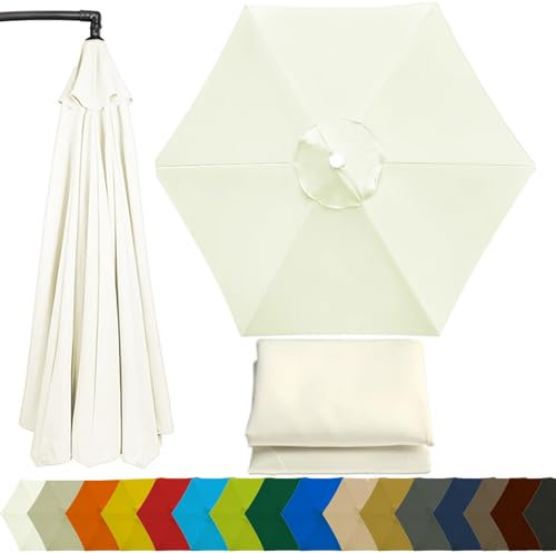 300CM/270CM/200CM Sonnenschirm Ersatzbezug, Ampelschirm Bezug, 6 Streben Wasserdicht Schirmbezug Sonnenschirm Ersatzteile für Balkon, Garten, Pool Und Strand(Weiß,300CM-9.8FT)
