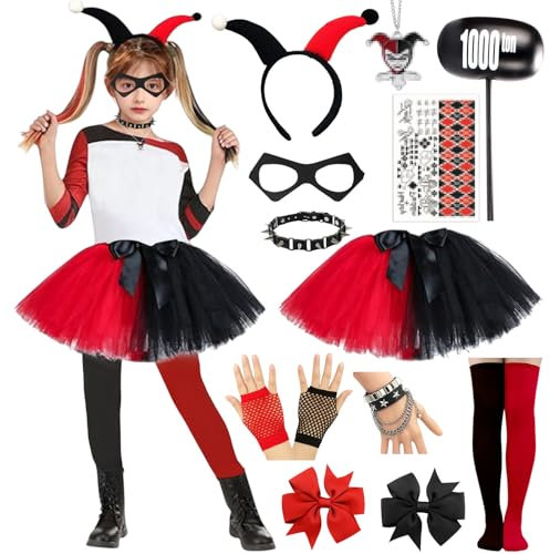 Costume Quinn Bambina, Tutù Costume Ragazza Mazza da Baseball Calze Fascia per Capelli Guanti Forcina Halloween Cosplay Carnevale Feste