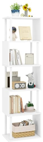 IBUYKE Bücherregal mit 6 Ebenen,S-förmiges Bücherregal,Raumteiler,Stufenregal mit Aufbewahrung,Modernes Bücherregale Dekoregal für Wohnzimmer, Schlafzimmer, Home Office, Weiß WBC016W