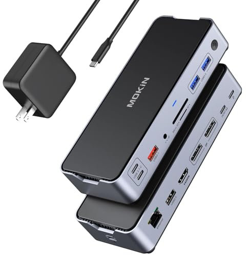 8K USB C Laptop Docking Station Dual Monitor,MOKiN Docking Station 3 Monitors with 2*DisplayPort,HDMI,15 in 1 USB C Dock 100W PD,6*USB Ports,Ethernet,SD&TF,for Dell/HP/MacBook (Include Power Adapter)
