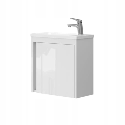 Omeble Waschbeckenunterschrank hängend mit Waschbecken 25 x 49 x 48 cm - Bad-Hängeschrank - Badezimmerschrank - Waschbeckenschrank - Badezimmer Wandschrank - weiß