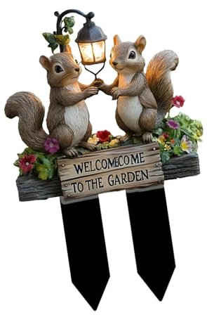 FytStycale 2D Flache Zwei Eichhörnchen Willkommen Im Gartenstecker 6,5 X 10 Zoll Gartendekoration