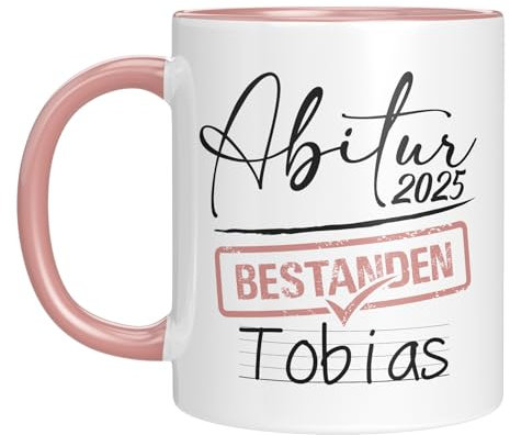 Personalisierbare Tasse zum Abitur 2025 mit Namen | Abitur bestanden | Geschenkidee für Schüler & Abiturienten | Junge & Mädchen (Rosa)