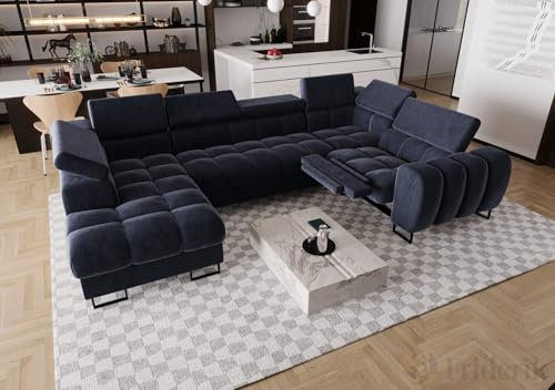 Friderik Ecksofa Aspen MAX II Relax Schlaffunktion U-Form 198x350x170 cm Bettkasten (Dunkelblau, Rechts)