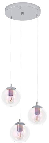 EGLO Cluster Hängelampe Ariscani 2, 3-flammige Pendelleuchte irisierend, Esstisch Hängeleuchte bunt schimmernd, Esszimmerlampe hängend aus Metall in Chrom und Glas, E27, Ø 42,5 cm