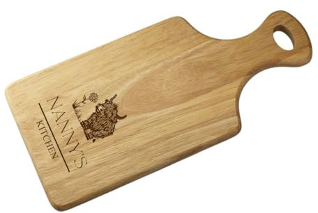 Personalised Wooden Chopping Serving Board, Highland Cow Design, 34 cm x 16 cm, Cheese Board with Custom Engraving