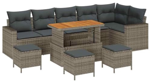 vidaXL 10-teiliges Garten-Sofa-Set mit Kissen in Grau aus Poly-Rattan – Bequeme Sitze für 4 Personen auf der Terrasse oder im Lounge-Bereich
