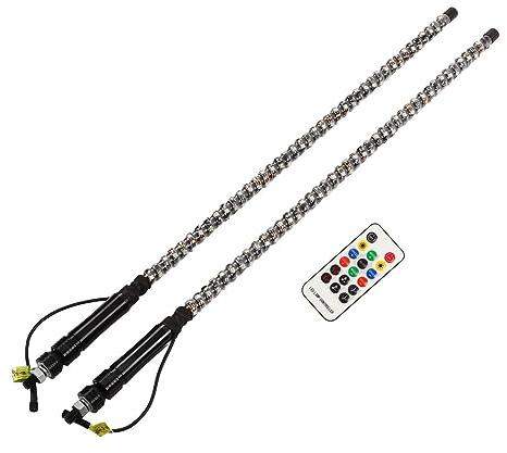 Luqeeg Lot de 2 Fouets Lumineux à LED 20 Couleurs Feu D'avertissement pour Mât de Drapeau Tout-Terrain avec Télécommande Contrôle Sonore Fouets Lumineux RVB en Spirale pour Quad UTV