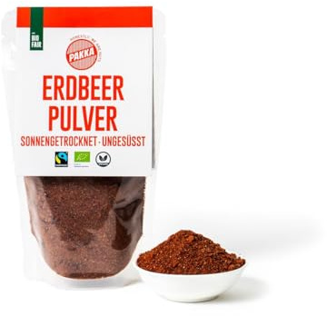 PAKKA – Poudre de fraises bio issues du commerce équitable, séchées au soleil, non huilées, sans soufre ni sucre ajouté, anciennes variétés, petits agriculteurs de Samarcande en Ouzbékistan (125 g)