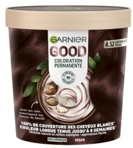 Garnier Good Coloration Châtain Acajou Prune 4.52 Sans Ammoniaque | 90% ingrédients origine naturelle, Formule vegan, Beurre de karité, 100% couverture cheveux blancs, 45% plastique en moins