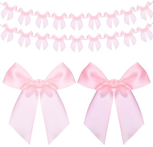 Telooco 2 Stück Schleifenbanner Rosa Schleifen Girlande Banner Geburtstag Party Hängende Deko Schleife Girlande Dekorationen für Geburtstagsparty Brautparty Hochzeit Fotohintergrund Zubehör