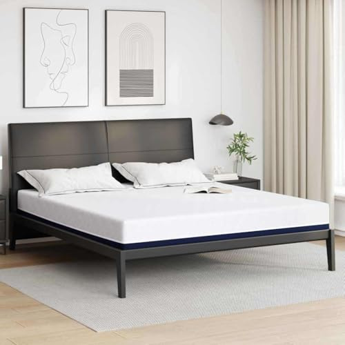 vidaXL Gel Mattress 180 x 200 cm White Blue Medium Firm Temperature Regulation Foam 100% Jacquard Polyester No Assembly Required Modern Minimalist Design for Bedroom Bedding but
