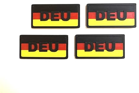 4x Deutschland Patch mit Klett Rückseite (Haken) – 5 x 2,5 cm – Formstabile Flagge für Rucksack, Jacke, Mütze – Abnehmbar & Wiederverwendbar (Schwarz/Rot/Gelb)