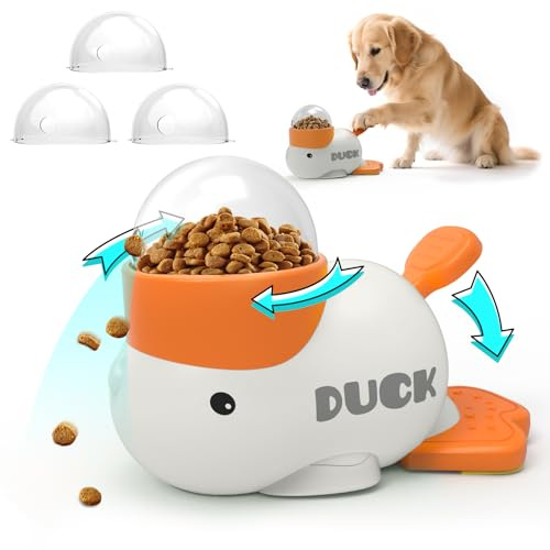 PETVENTURE Interaktives Hundespielzeug Intelligenz & Slow Feeder Ente | 3 Futteröffnungen. Druckmechanismus gegen Schlingen & Blähungen. Bissfestes Silikon, rutschfest & 100% abwaschbar.