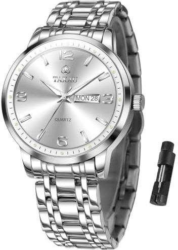 Taxau Armbanduhr Herren Analog Quarz wasserdichte Luxus Business Edelstahl Herrenuhren Multifunktion Leuchtdatum Elegantes Geschenk