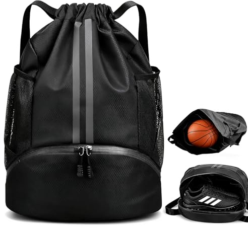 Wihozte Drawstring Sports Backpack, Sports Soccer Basketball Volleyball Bag Dry-Wet Separation Shoe Compartment for Swimming Gym, Sports Training Bags for Women Men Multi-Use for spors Travel