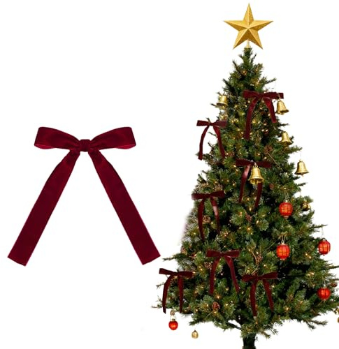 1 Posoto 12 Pcs Wine Red Velvet Bows with Twist Ties for Christmas Tree Decorations, Christmas Decorative Bows, Xmas Decor Wreath Ornament