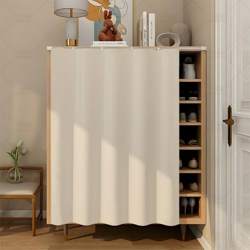 Fasbuy Schrankvorhang mit Klett, Schrank Vorhang Küche für Regal Selbstklebend Privatsphäre Schrankgardine - Kein Bohren erforderlich für Küche, Kleiderschrank, Kommode (Beige,H120x80cm)