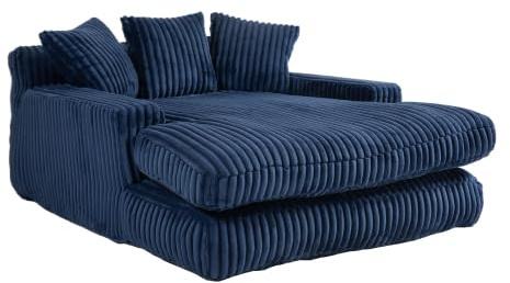 feynoss Cloud Couch Bodensofa mit 3 Kissen, Cord Sofa Einzelsitzer 125 x 155 cm, Tiefe Sitzfläche mit Schaumstofffüllung, ohne Montage, für Wohnzimmer, Wohnung und Büro, Marineblau